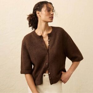 Faherty Apres Alpaca Short Sleeve Cardigan Walnut Brown Size M